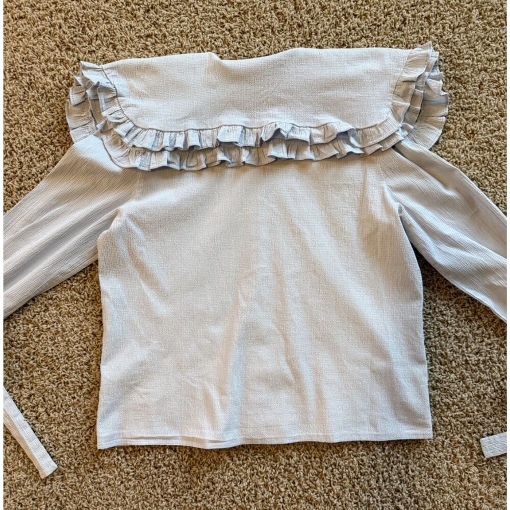 Sister Jane Women's Puritan Collar Blouse Ruffles Rhinestone Floral Buttons - Picture 14 of 15